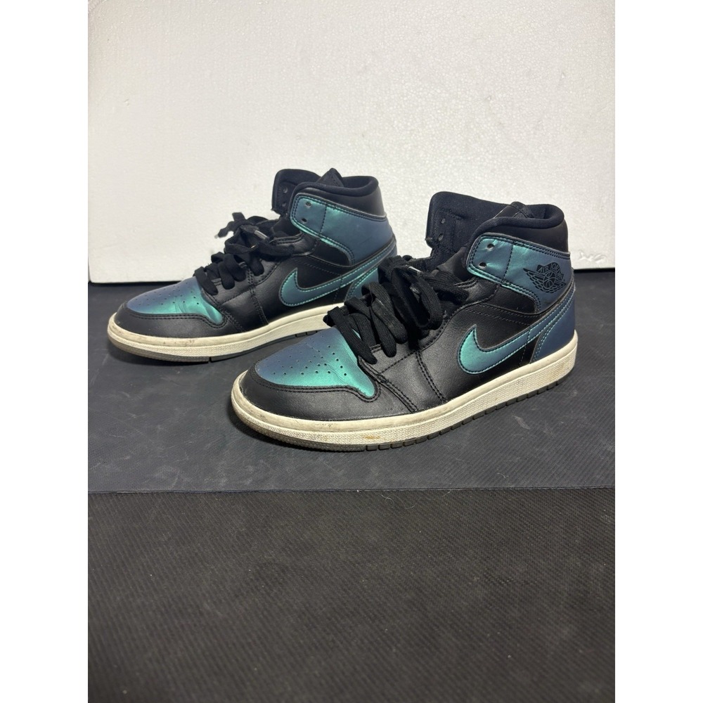 Nike Air Jordan 1 Mid Iridescent Black Womens Sneakers Shoes BQ6472-009 Size 6.5